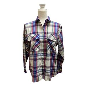 Harbour Isle Womens Vintage Plaid Button Down Western Shirt